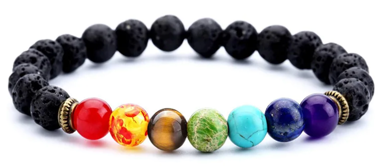 Natural Lava Stone Beads Stretch Chakra Bracelet