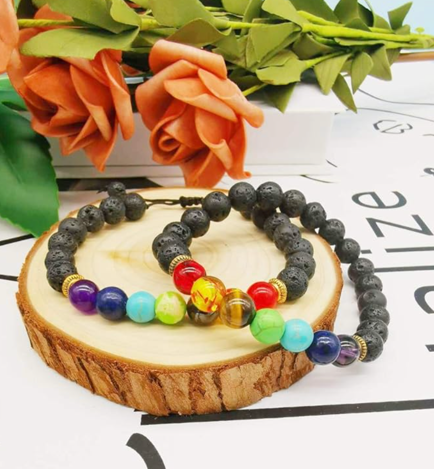 Natural Lava Stone Beads Stretch Chakra Bracelet