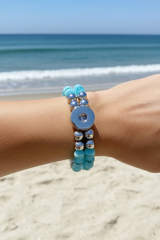 Statement Aqua Double Strand Beaded Stretch Bracelet