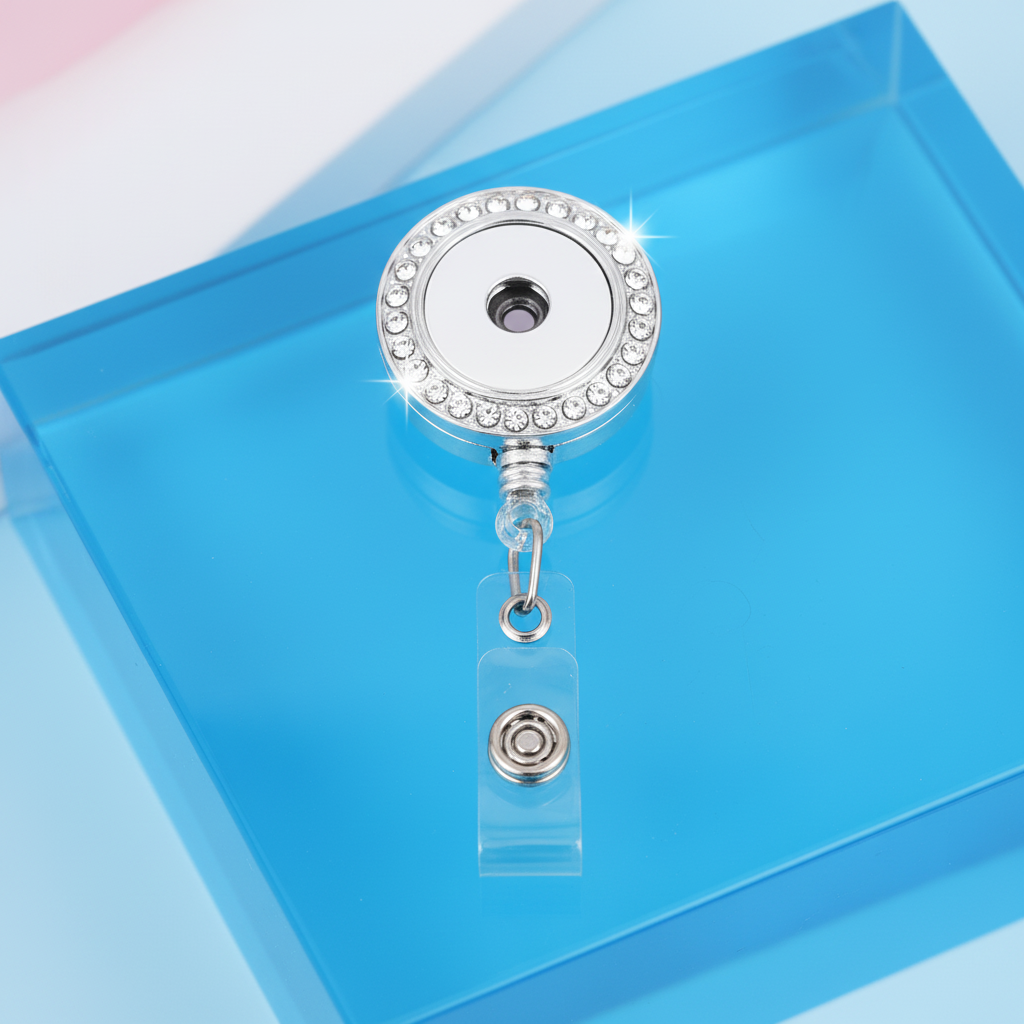 Statement Crystal Circle Swivel Clip Badge Reel