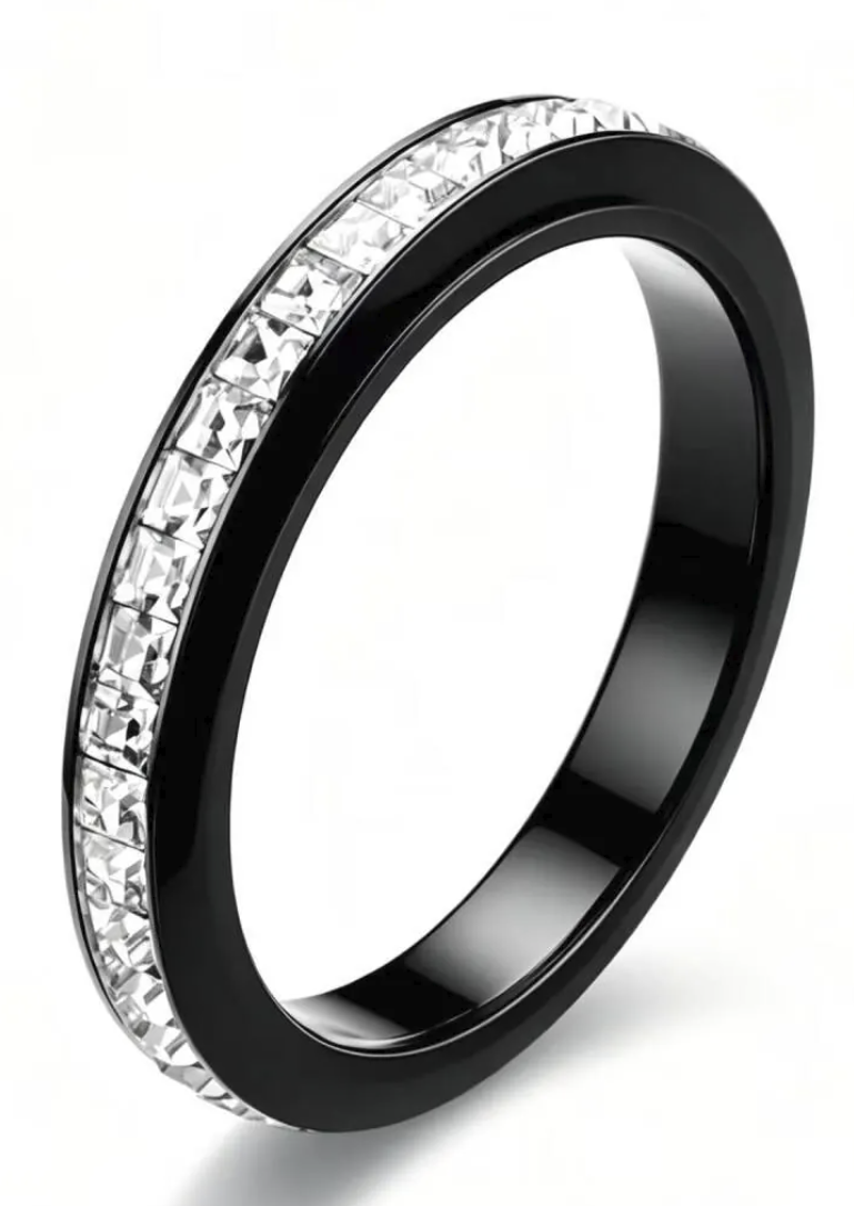 Rhinestone Starry Sky Ring Stainless Steel Geometric Spinner Ring