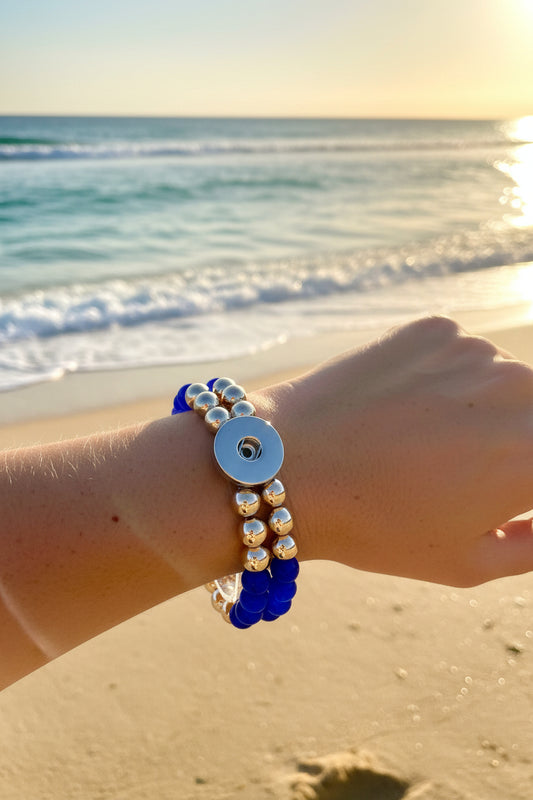 Statement Rose Gold & Deep Blue Cats Eye Beaded Stretch Bracelet