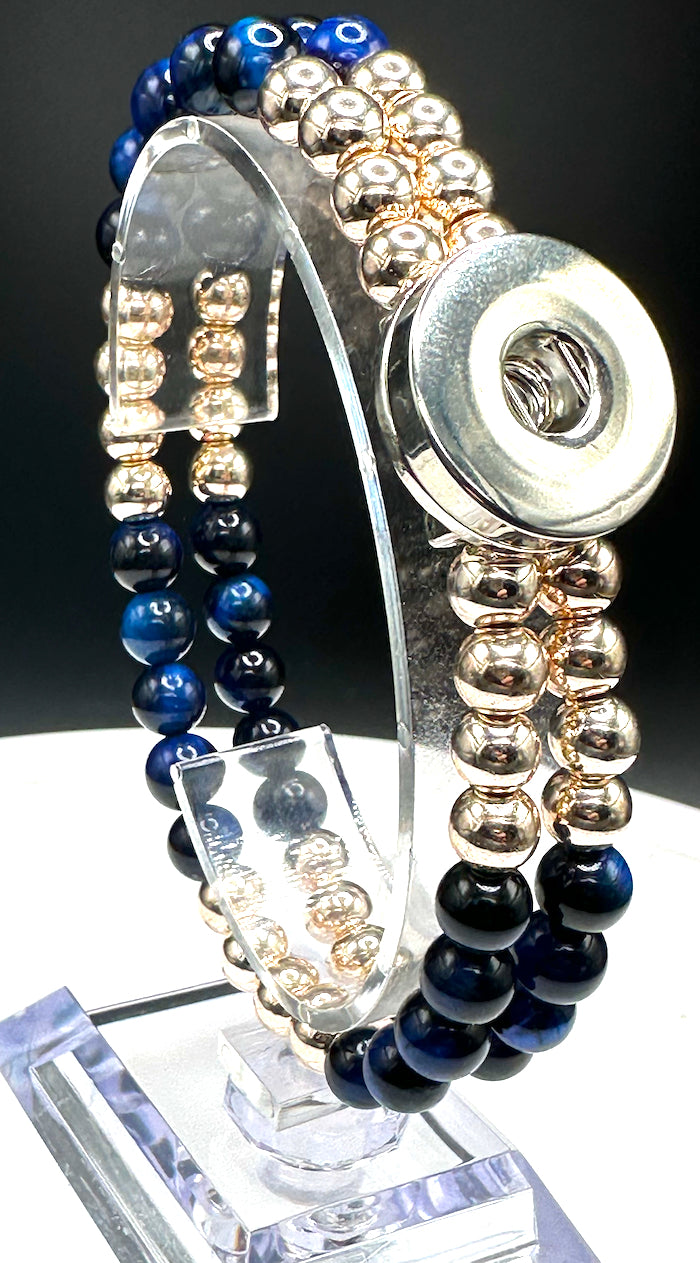 Statement Deep Blue & Rose Gold Cats Eye Beaded Stretch Bracelet