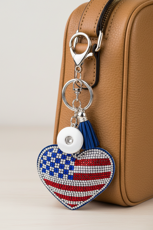 Patriotic Heart Sparkle Statement Keychain
