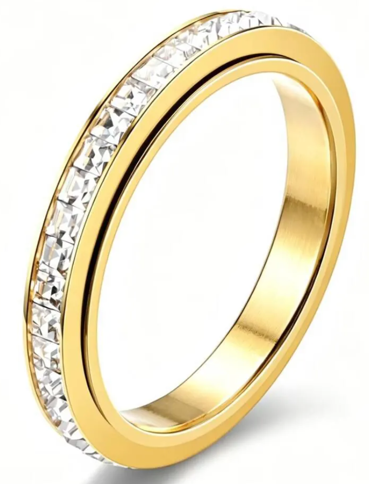 Rhinestone Starry Sky Ring Stainless Steel Geometric Spinner Ring