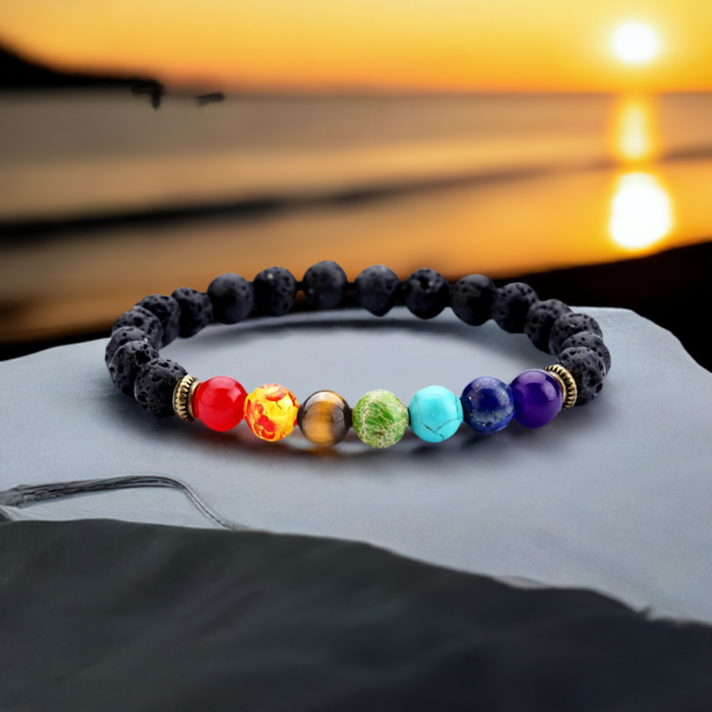 Natural Lava Stone Beads Stretch Chakra Bracelet