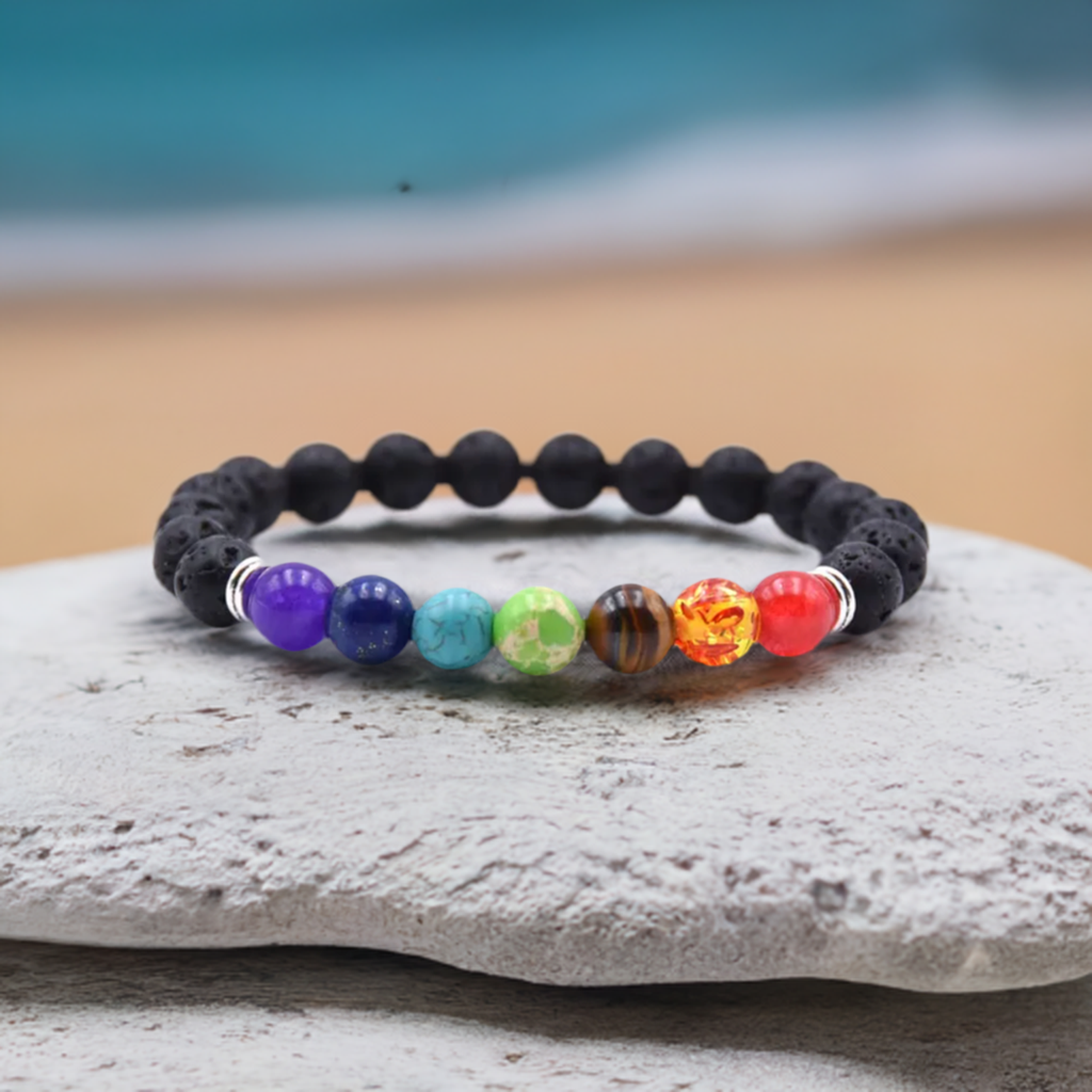 Natural Lava Stone Beads Stretch Chakra Bracelet