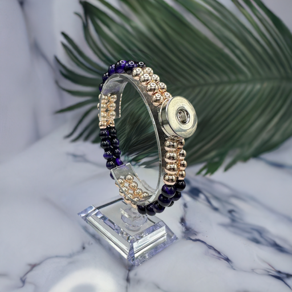 Statement Deep Purple & Rose Gold Cats Eye Beaded Stretch Bracelet