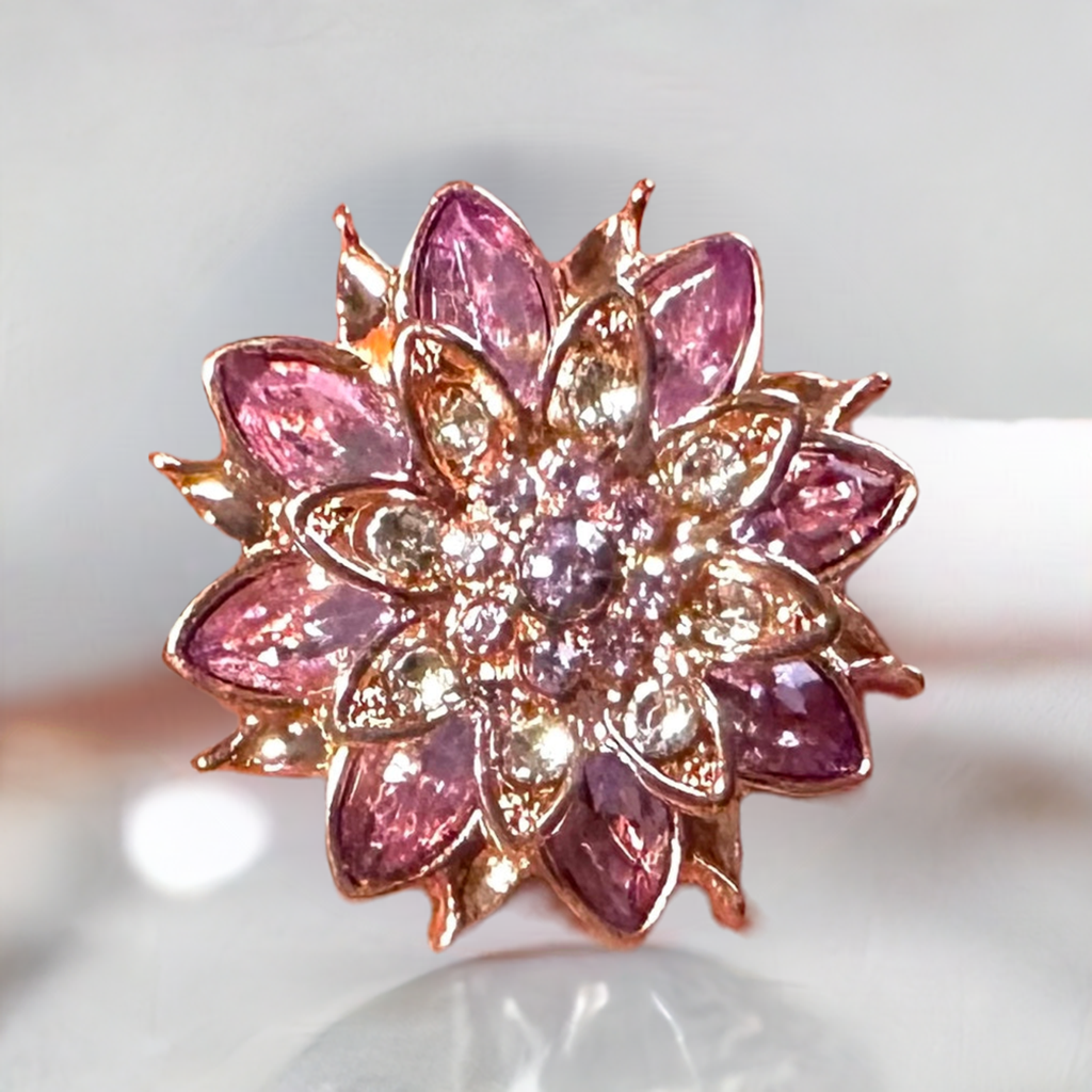 Statement Rose Gold With Pink Crystal Flower Snap