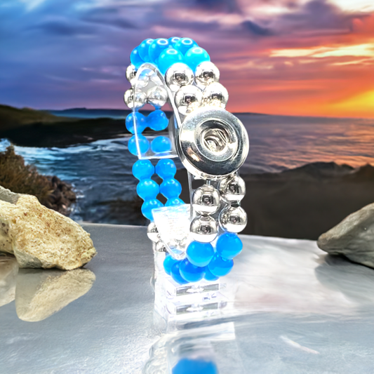 Statement Blue Double Strand Beaded Stretch Bracelet