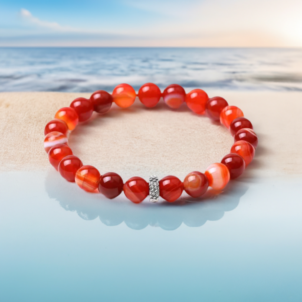 Red Stripe Agate Stretch Bracelet