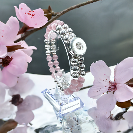Statement Lavener & Silver Cats Eye Beaded Stretch Bracelet