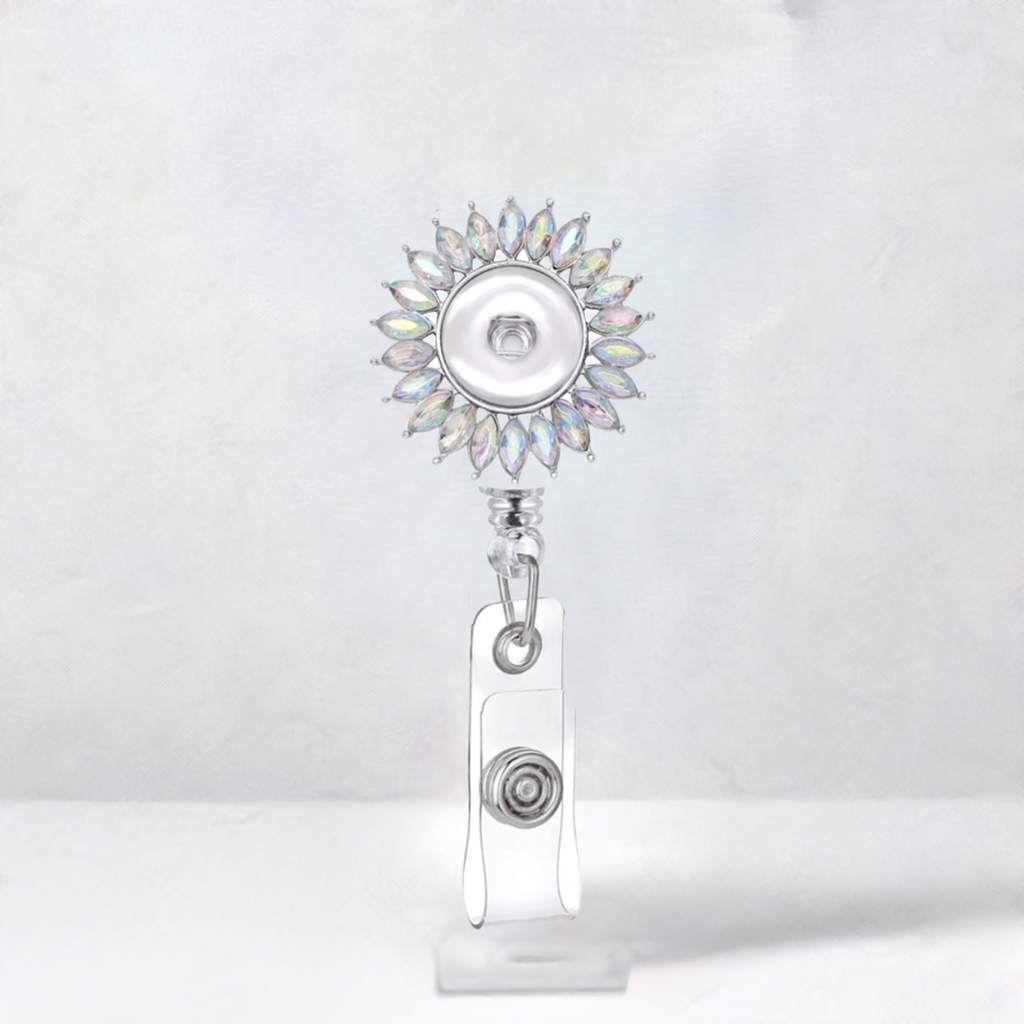 Statement Sparkle Flower Swivel Clip Badge Reel