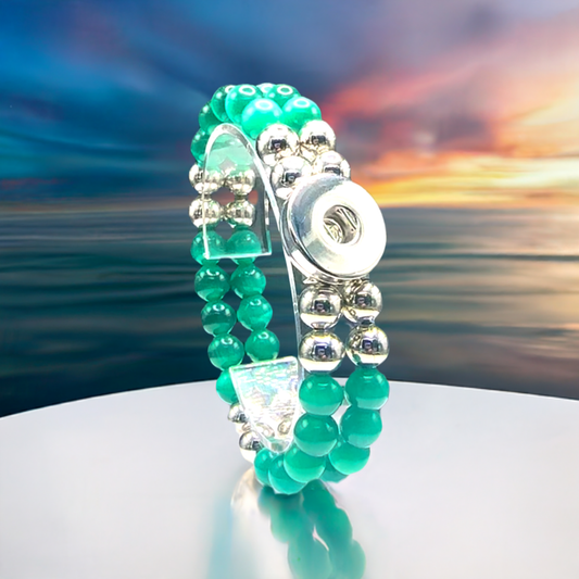 Statement Deep Green Double Strand Beaded Stretch Bracelet