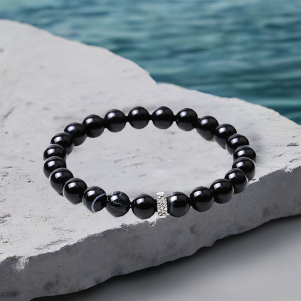 Black Stripe Agate Stretch Bracelet