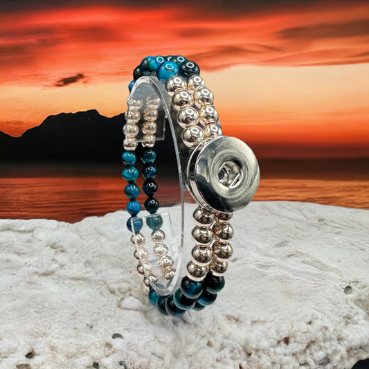 Statement Rose Gold & Variegated Blue Beaded Stretch Bracelet