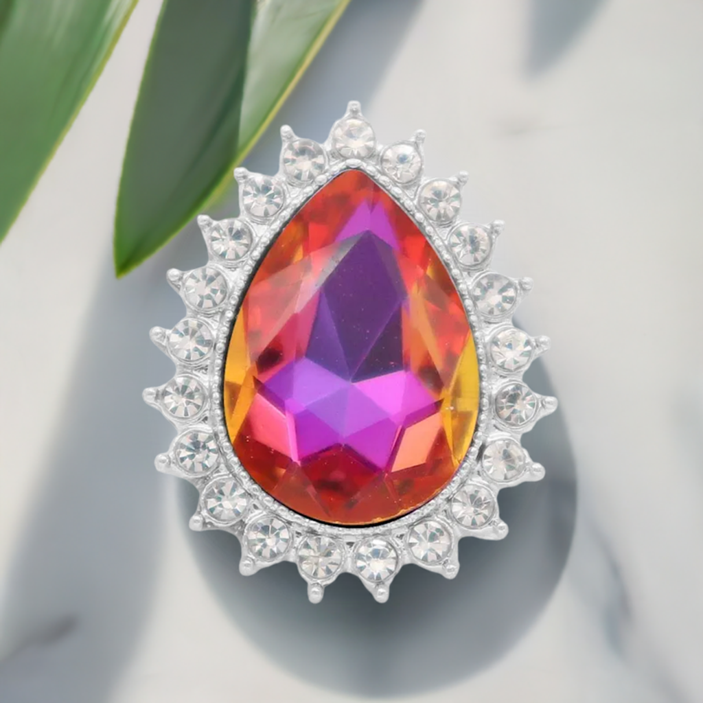 Statement Iridescent Crystal Teardrop Snap