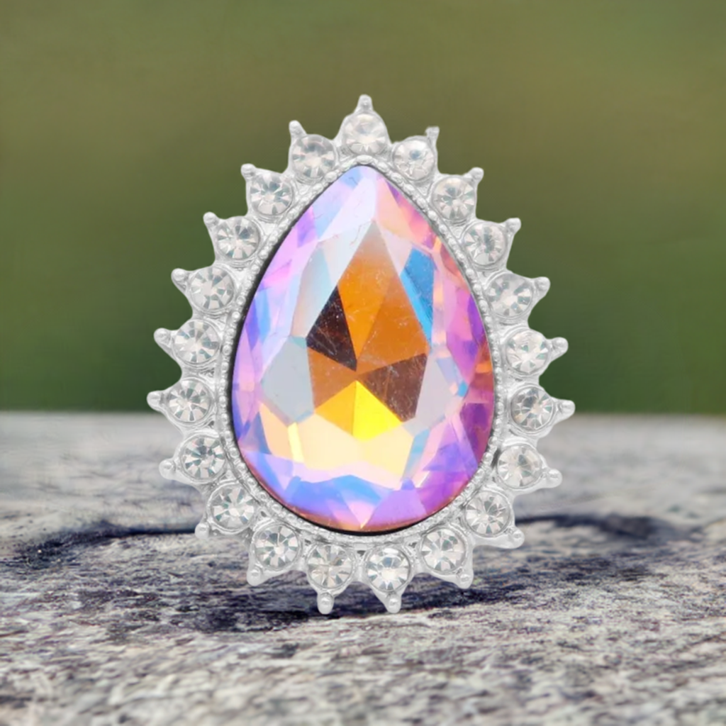 Statement Iridescent Crystal Teardrop Snap