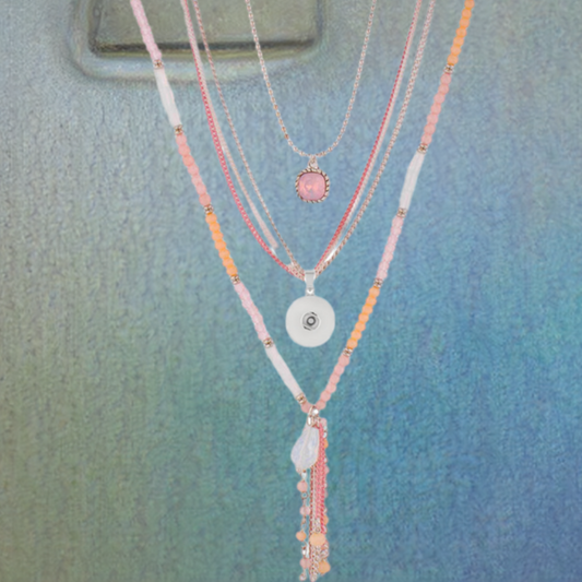 Statement BoHo Necklace: Peach & Pink 3 Strand