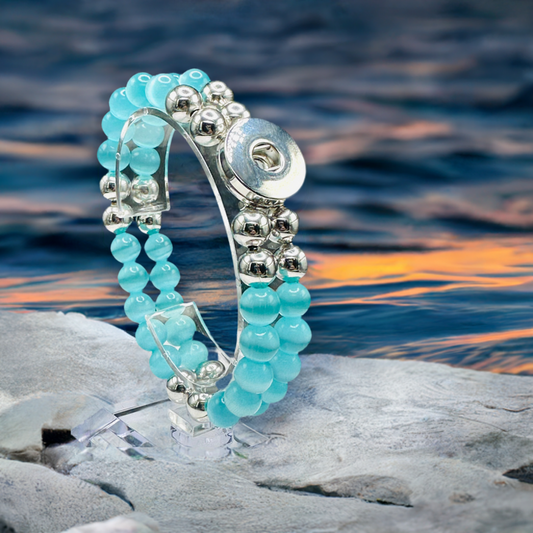 Statement Aqua Double Strand Beaded Stretch Bracelet