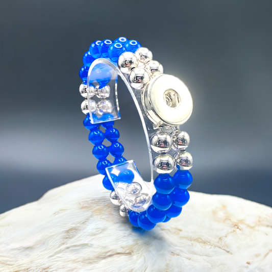 Statement Deep Blue Double Strand Beaded Stretch Bracelet