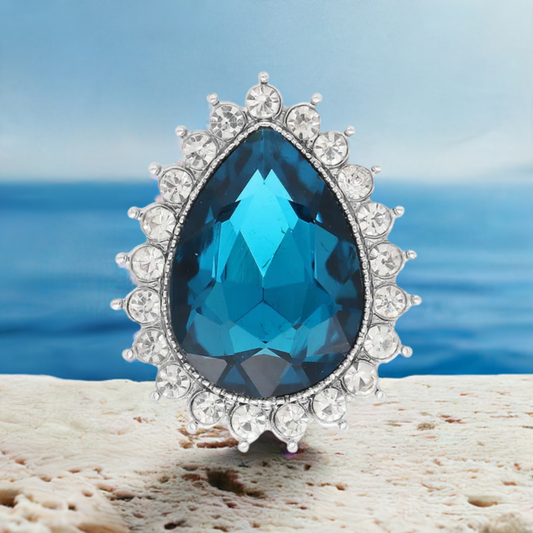 Statement Teal Blue Crystal Teardrop Snap