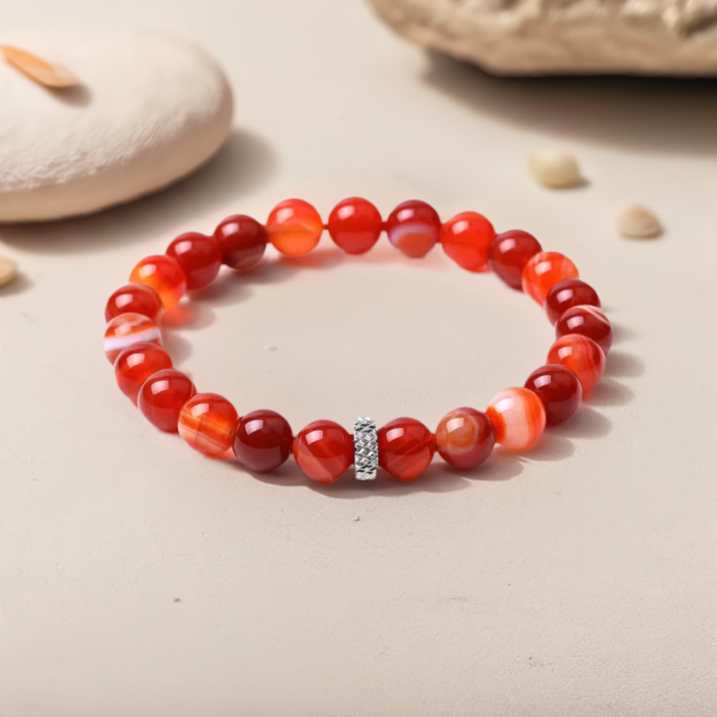 Red Stripe Agate Stretch Bracelet