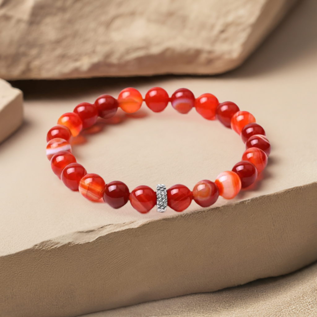 Red Stripe Agate Stretch Bracelet