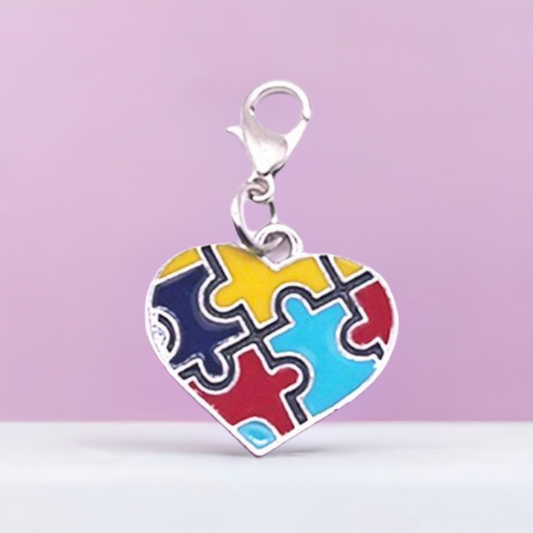 Puzzle Pieces Heart Clip Charm