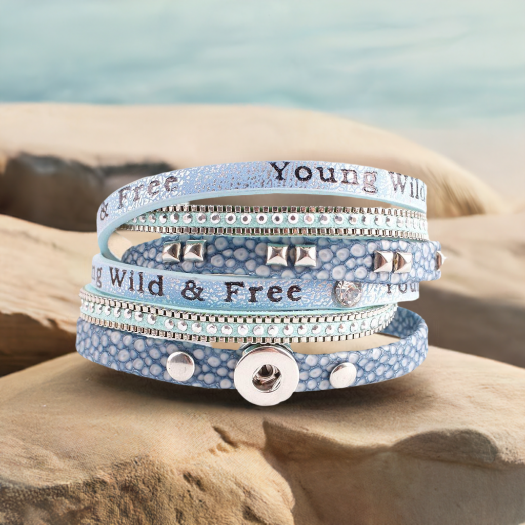 Petite Blue One Snap Vintage Inspired Multi-Wrap Bracelet