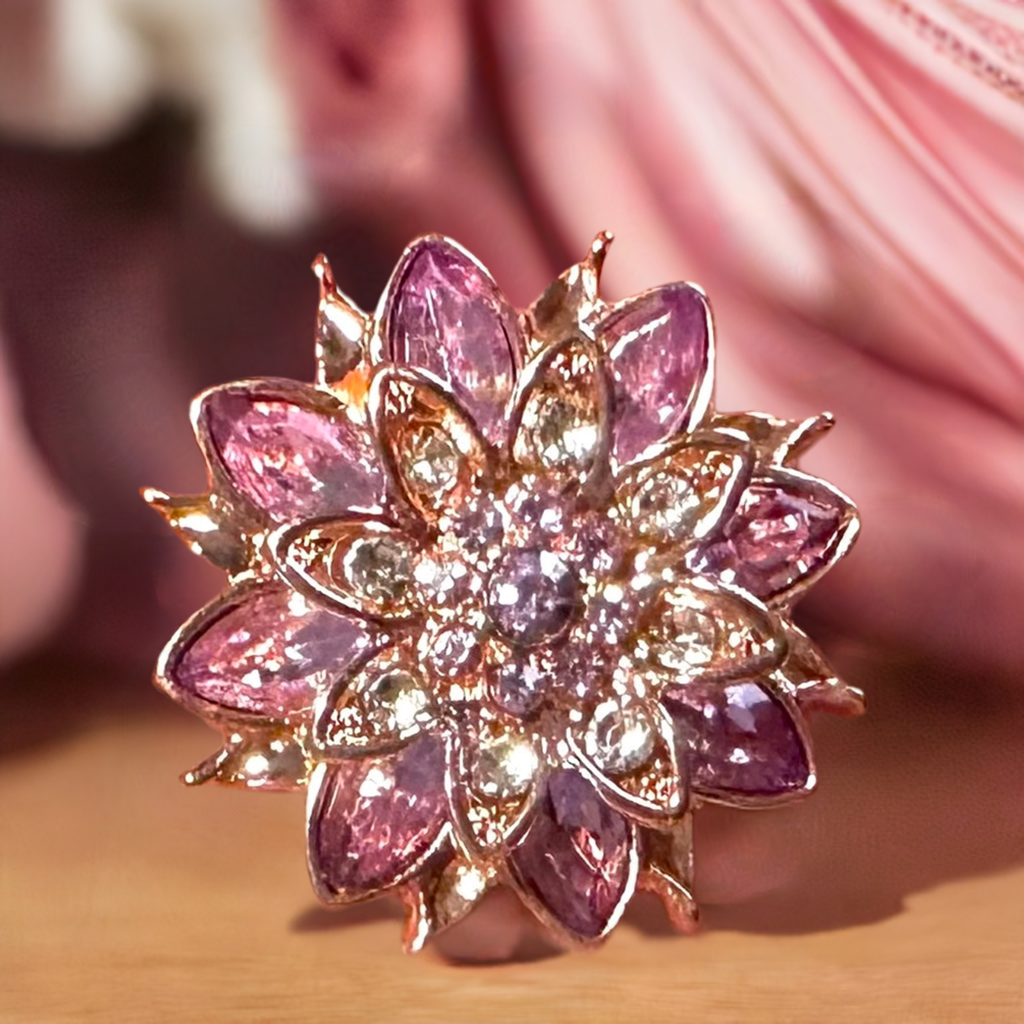 Statement Rose Gold With Pink Crystal Flower Snap