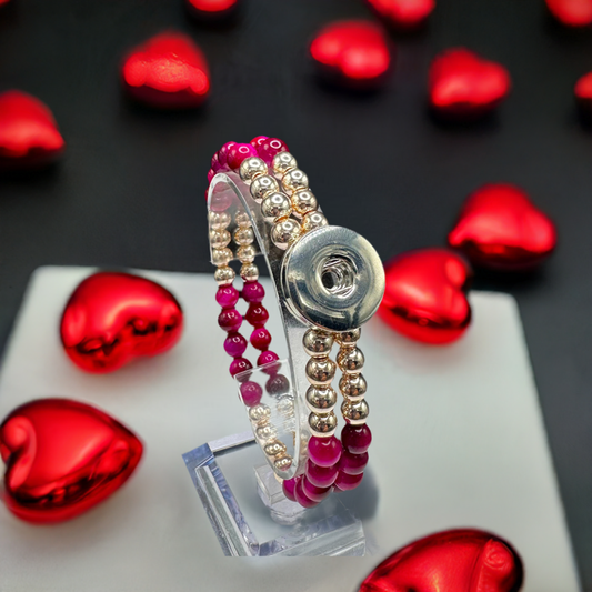 Statement Deep Pink & Rose Gold Cats Eye Beaded Stretch Bracelet