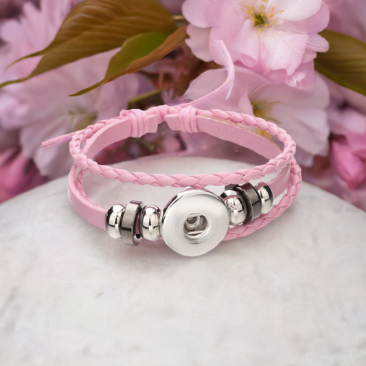 Pink Twist Braid Leather Statement Bracelet