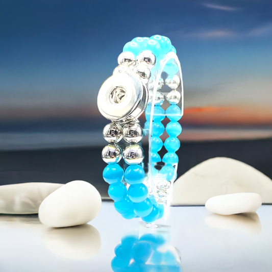Statement Light Blue Double Strand Beaded Stretch Bracelet