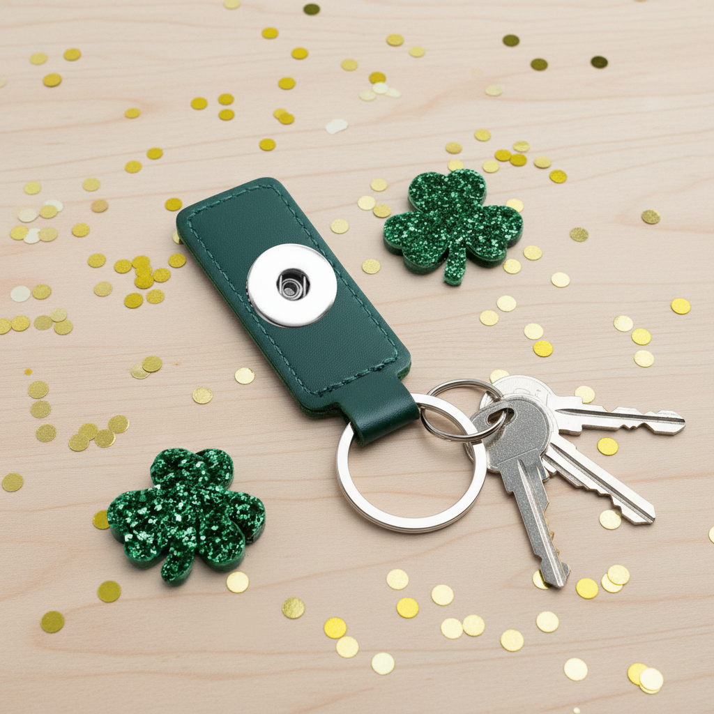 green single snap keychain with keys