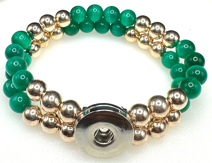 Statement Rose Gold & Green Cats Eye Beaded Stretch Bracelet