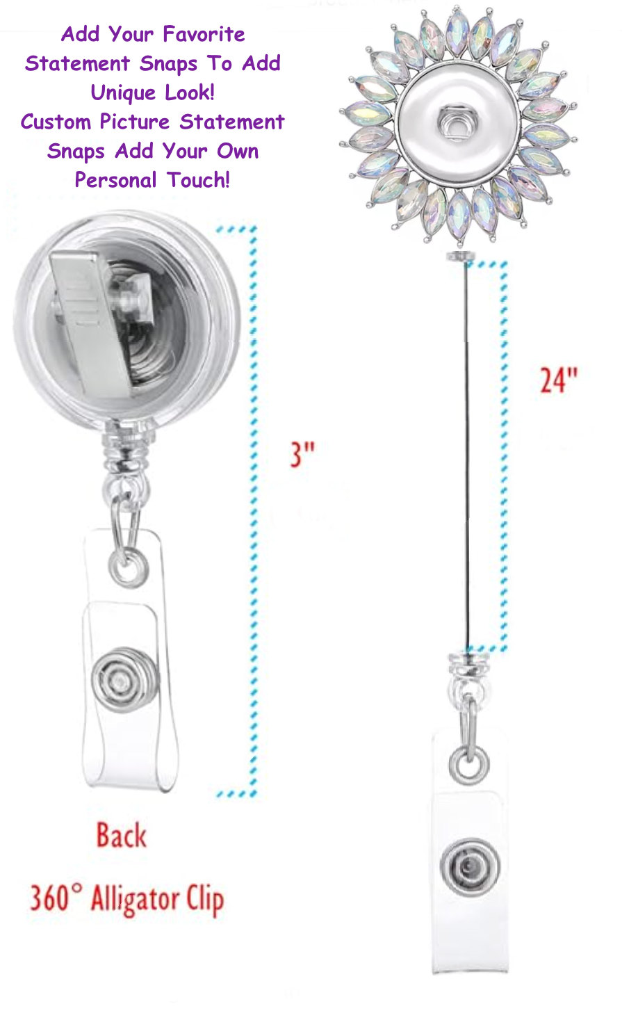 Statement Sparkle Flower Swivel Clip Badge Reel