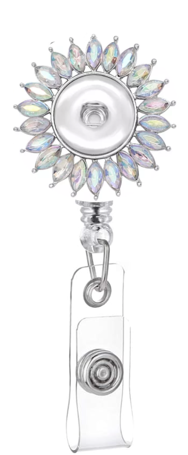 Statement Sparkle Flower Swivel Clip Badge Reel