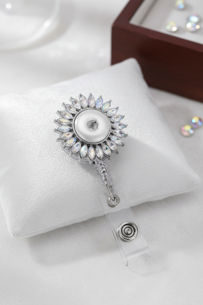 Statement Sparkle Flower Swivel Clip Badge Reel