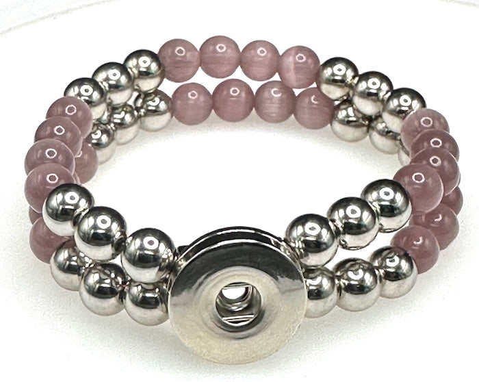 Statement Lavener & Silver Cats Eye Beaded Stretch Bracelet