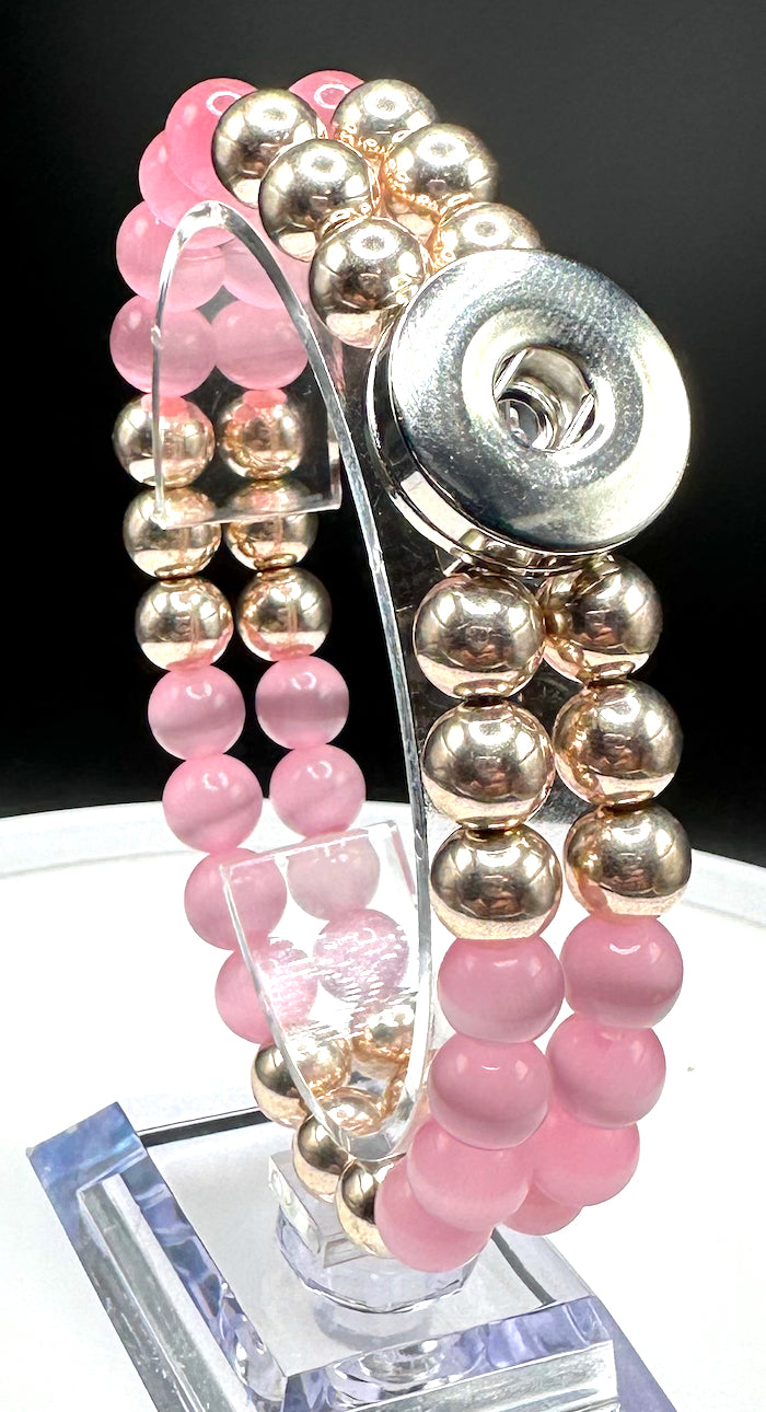 Statement Rose Gold & Pink Cats Eye Beaded Stretch Bracelet