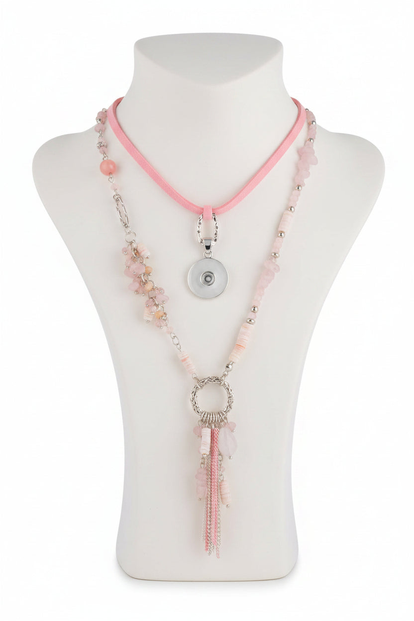 Statement BoHo Necklace: Pink 2 Strand