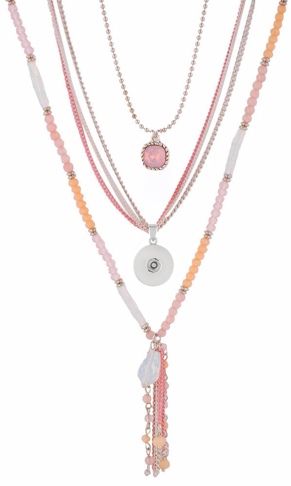 Statement BoHo Necklace: Peach & Pink 3 Strand