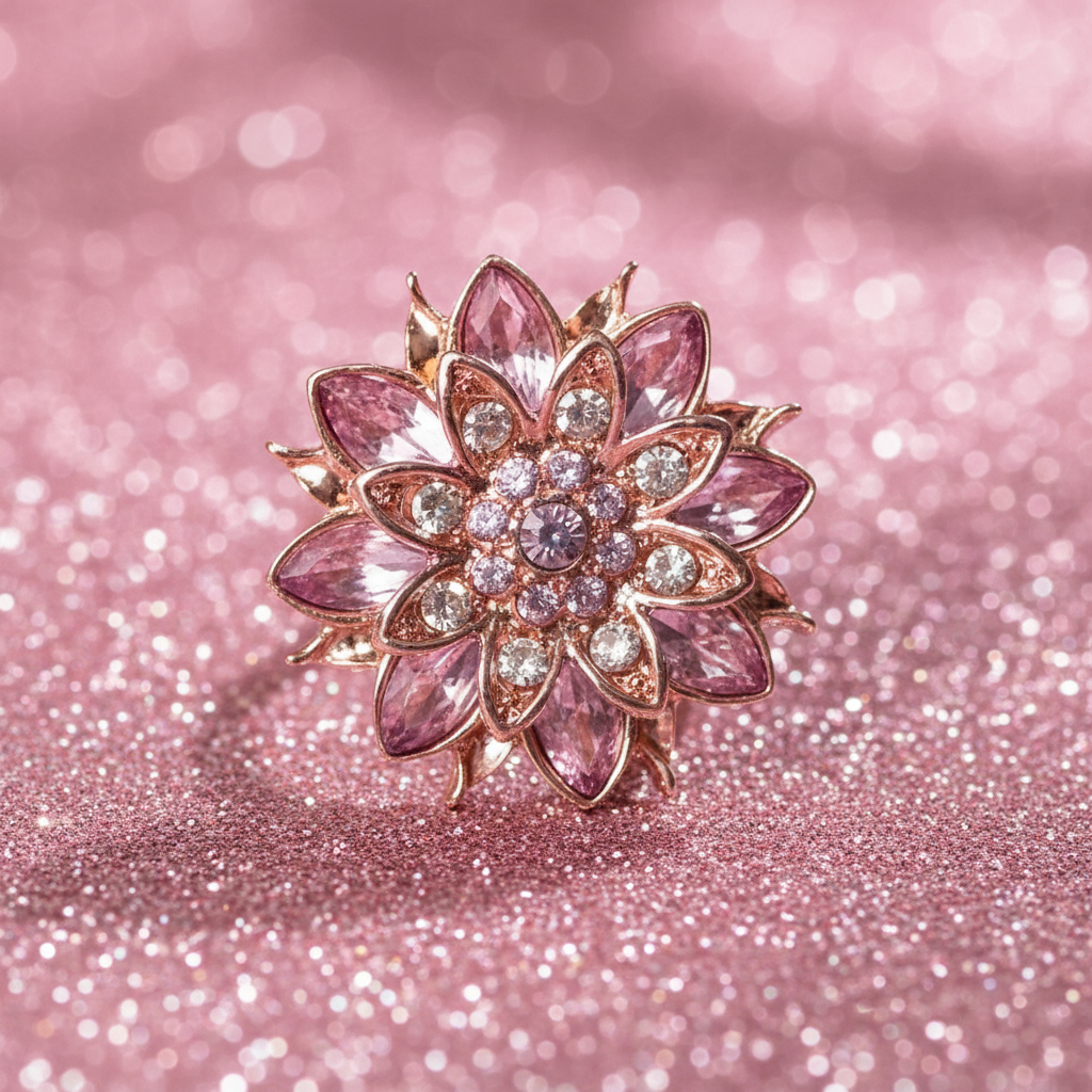 Statement Rose Gold With Pink Crystal Flower Snap