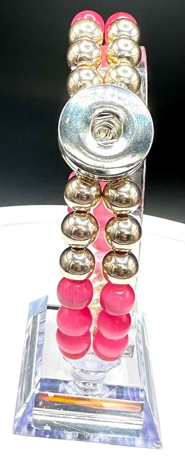 Statement Deep Pink & Rose Gold Cats Eye Beaded Stretch Bracelet