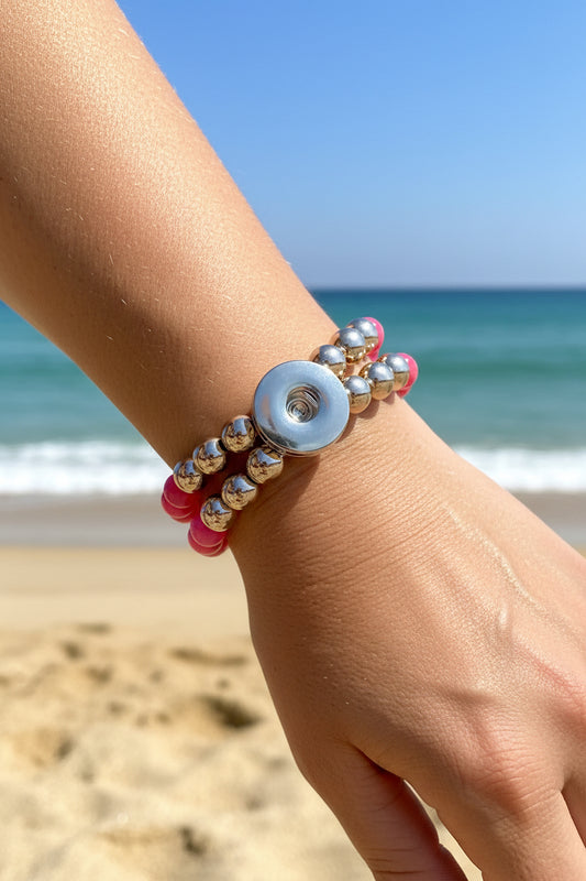 Statement Deep Pink & Rose Gold Cats Eye Beaded Stretch Bracelet