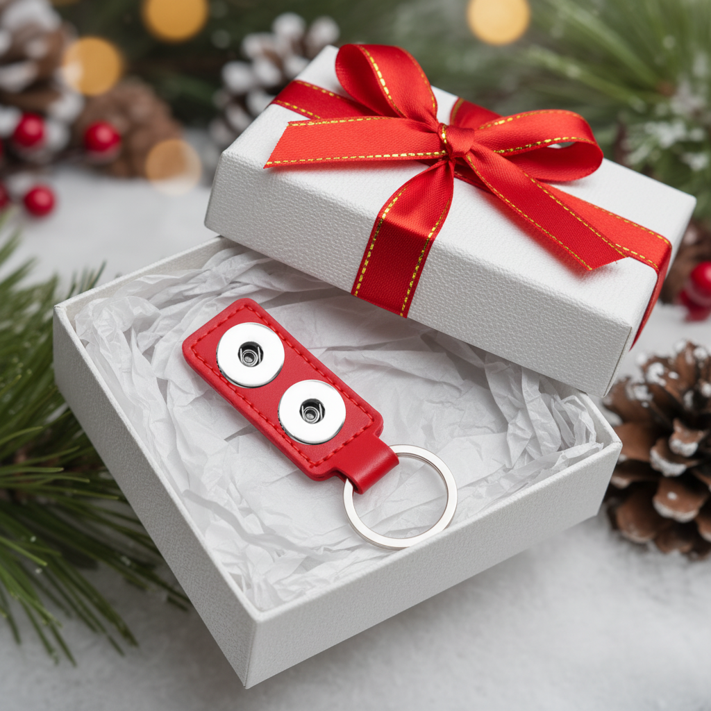 red 2 snap keychain in gift box
