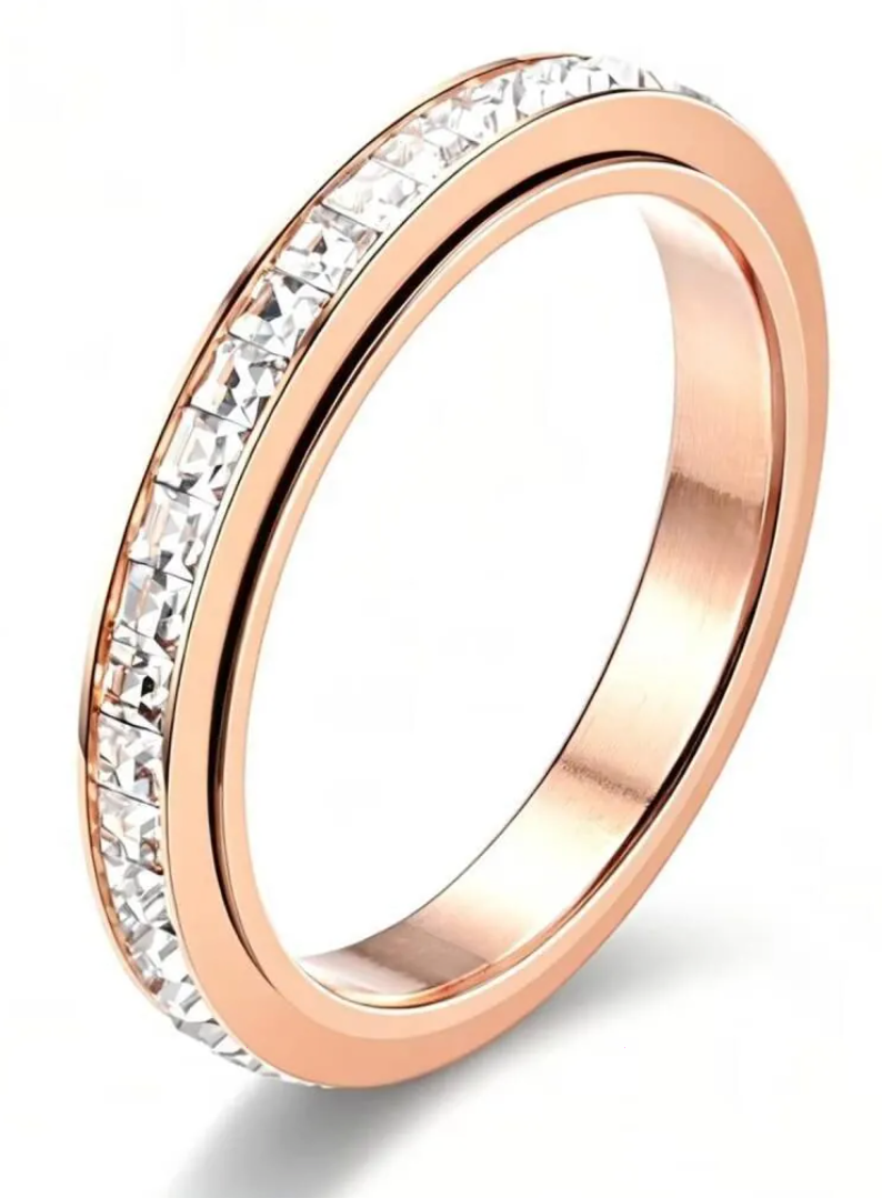 Rhinestone Starry Sky Ring Stainless Steel Geometric Spinner Ring