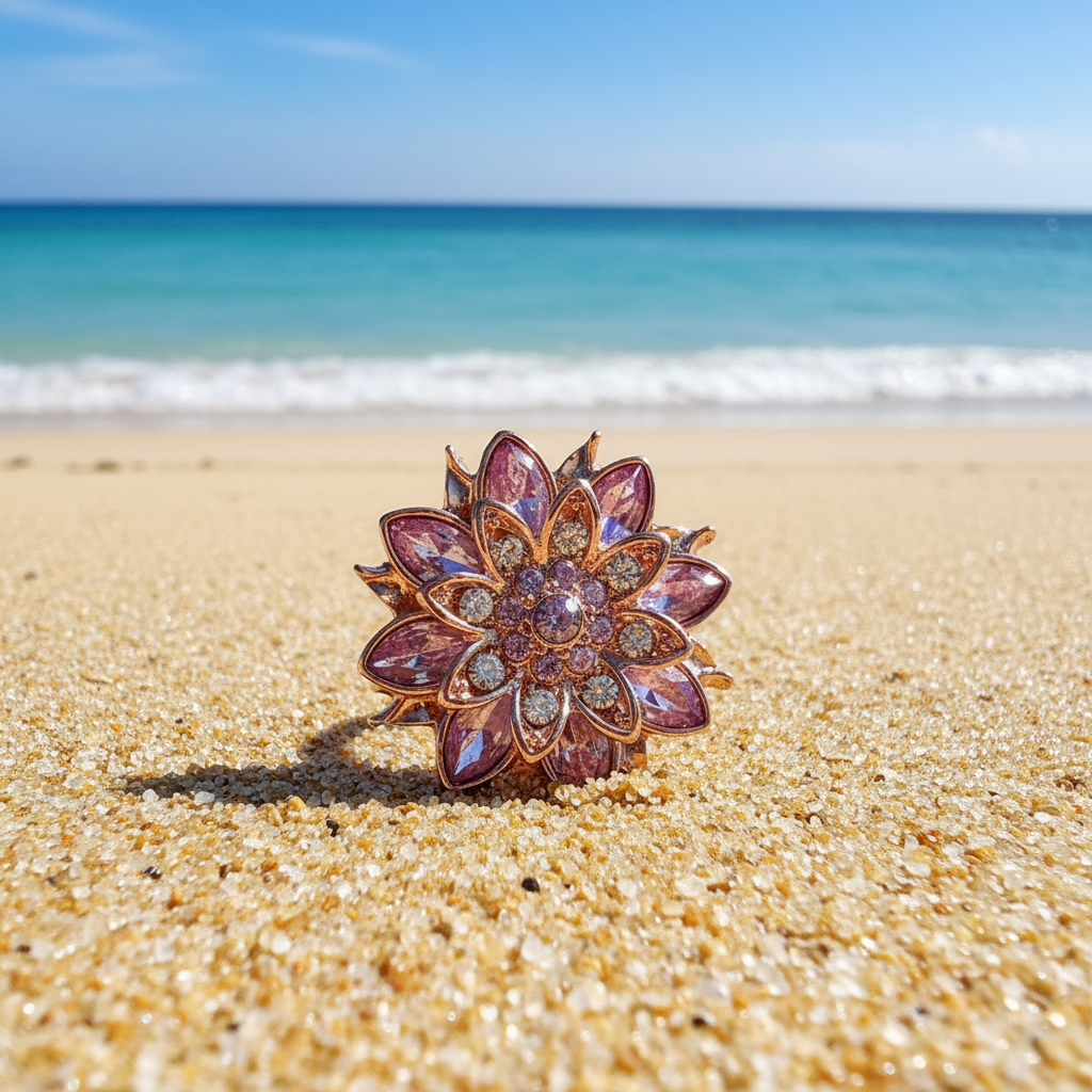 Statement Rose Gold With Pink Crystal Flower Snap