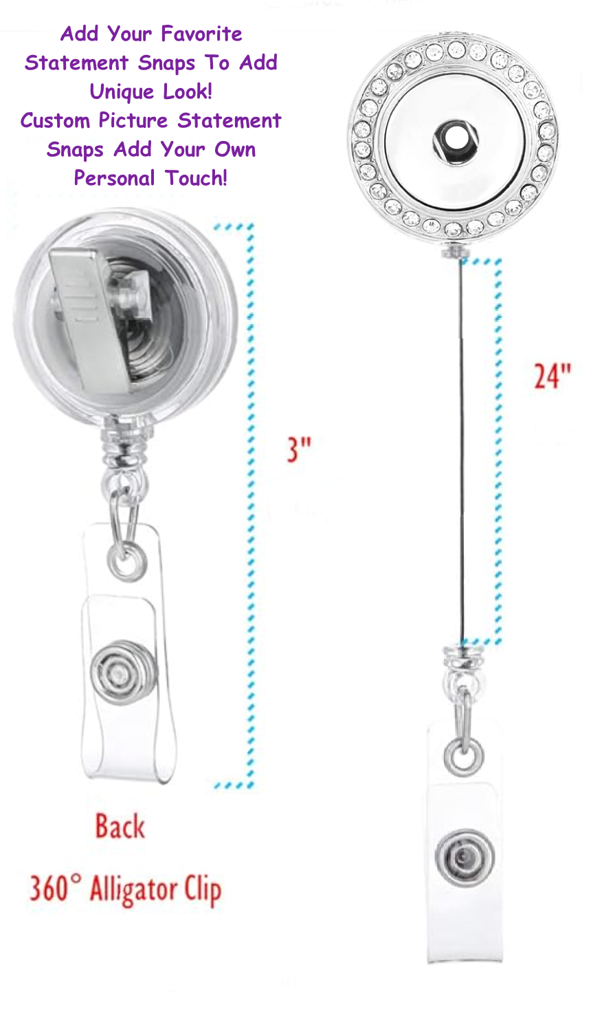 Statement Crystal Circle Swivel Clip Badge Reel